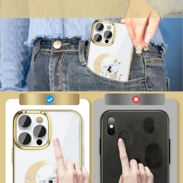 Luxusní pouzdro Kingxbar Moon Series s krystaly Swarovski pro iPhone 13 Pro Gold (květina)
