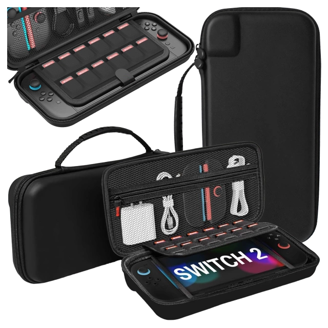Pokrowiec Etui do Nintendo Switch 2 2025 Torba Ochronna Twarda EVA, Wodoodporna, Lekka, z Uchwytami i przegrodami akcesoria Alogy HardFoamBag™ – Czarna