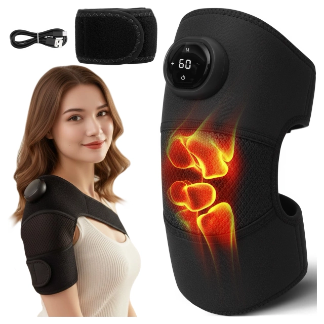 Heating band with massage for knee, elbow or shoulder – heating, joint pain relief, rehabilitation, thermotherapy – Dr.Medic FlexTherm™ Black