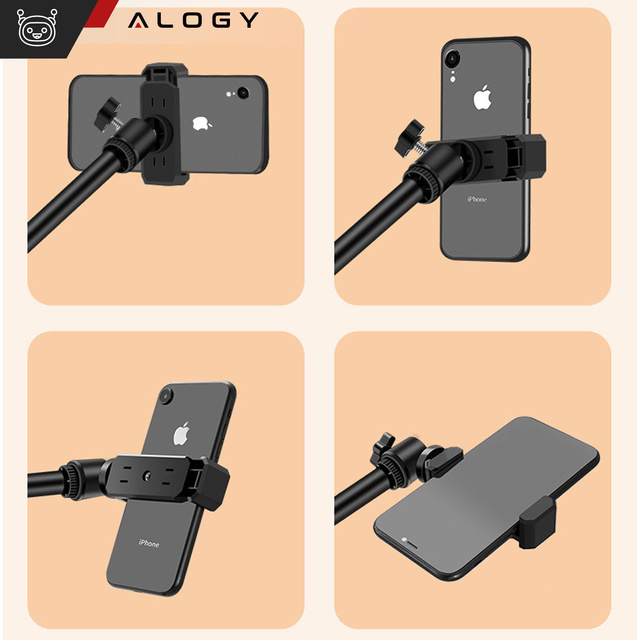 Ring LED ring lamp 10" 2x phone holder standing tripod on desk with adjustable frame Alogy Black