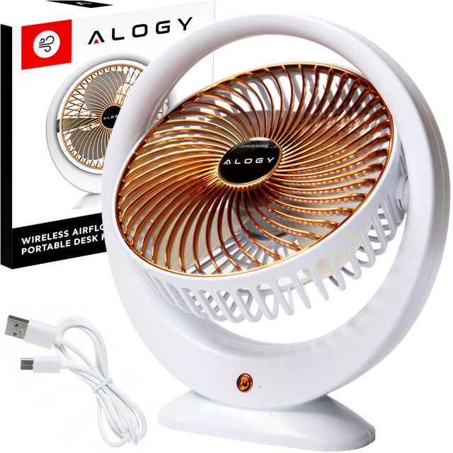 Fan Desk Fan Standing Strong Small Portable Wireless 1200mAh USB-C Alogy White