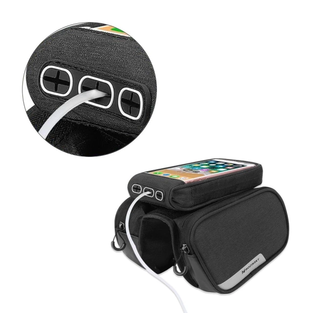 Wozinsky taška na rám na bicykel odnímateľné puzdro na telefón do 6,5" 1,5 l čierne (WBB7BK)