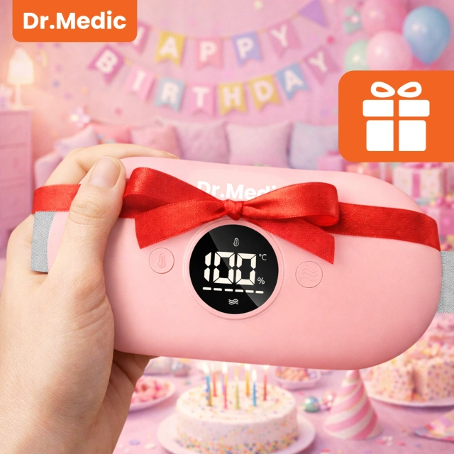 Pas Grzejący z Masażerem na okres i plecy - przeciwbólowy, ciepło + wibracje, 6 poziomów intensywności, akumulator 1800 mAh - Dr.Medic ThermoPulse™ Różowy