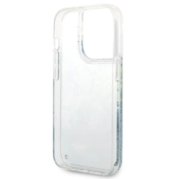 "Etui Guess GUHCP14LLFLSN do Apple iPhone 14 Pro 6,1\" zielony/zelené pevné puzdro Flower Liquid Glitter"