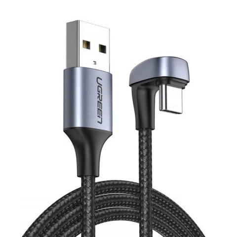 Ugreen nylon angled cable USB - USB Type C 1 m 3 A 18 W Quick Charge AFC FCP for gamers gray (70313)