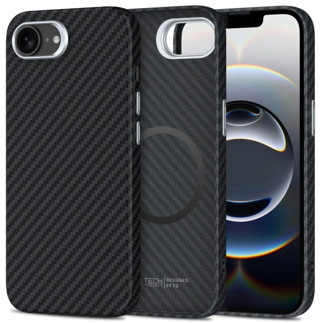 MagSafe Tech-Protect Ion Carbon iPhone 16e Case Black/Silver