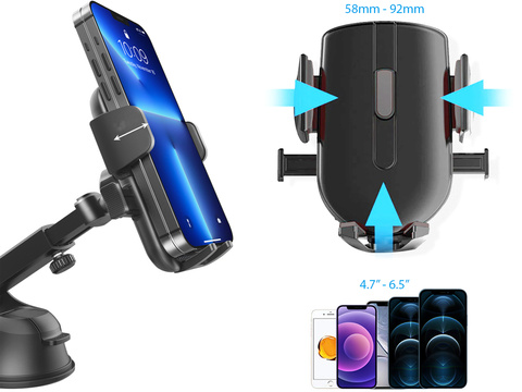 Alogy 2in1 Car Window Phone Holder for Dashboard Grille Black USB-C Cable 2.4A 1m
