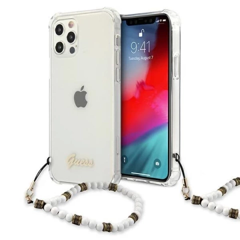 Guess GUHCP12LKPSWH iPhone 12 Pro Max 6,7" priehľadné pevné puzdro White Pearl