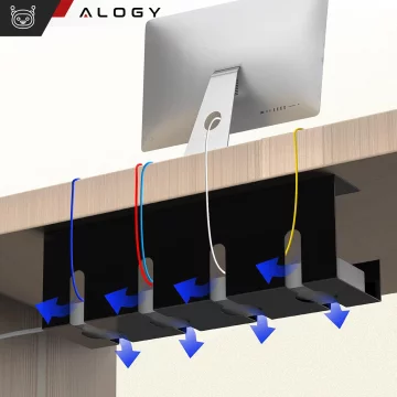 Cable organizer under the tabletop, adjustable shelf for cables, desk strip, aluminum holder Alogy Black