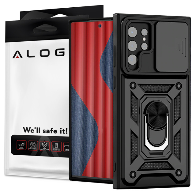 Броньований чохол з кришкою камери Alogy Camshield Stand Ring для Samsung Galaxy S22 Ultra чорний