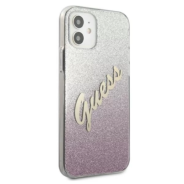 Guess GUHCP12SPCUGLSPI iPhone 12 mini 5,4" różowy/pink Hardcase Glitter Gradient Script