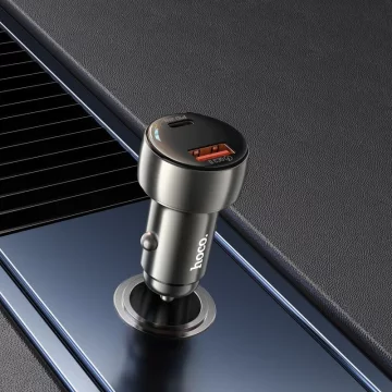 Автомобільний зарядний пристрій HOCO USB A Type C з дисплеєм PD QC3.0 3A 48W Z50 металевий сірий
