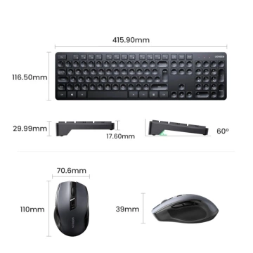 Zestaw Ugreen MK006 bezprzewodowa klawiatura + mysz 2,4 GHz czarny