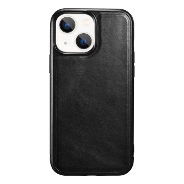 iCarer Leather Oil Wax case covered with natural leather for iPhone 13 mini black (ALI1211-BK)