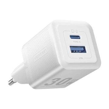 Зарядний пристрій Vention FEQW0-EU USB-C USB-A GaN 30 Вт, білий