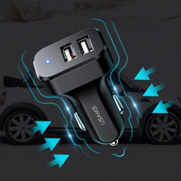 USAMS Car charger 2xUSB C13 2.1A 3in1 (microUSB/USB-C/lightning) black/black NTU35YTSC13TZ