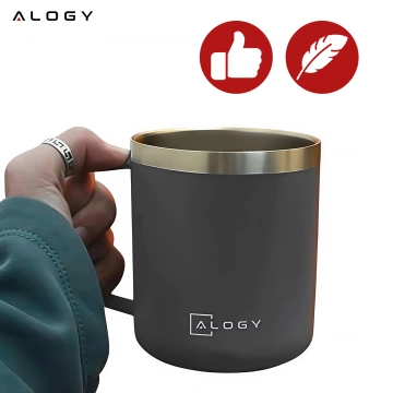 Thermo mug 420ml with handle lid for coffee tea steel cold and hot drinks Alogy Gray