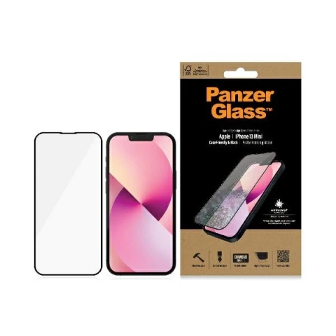 Szkło PanzerGlass E2E Microfracture do iPhone 13 Mini 5,4" pouzdro Friendly AntiBacterial Czarny/black Pro2744