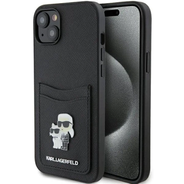 Etui Karl Lagerfeld KLHCP15SSAPKCNPK pro iPhone 15 6,1" černý/černý pevný obal Saffiano Cardslot Karl