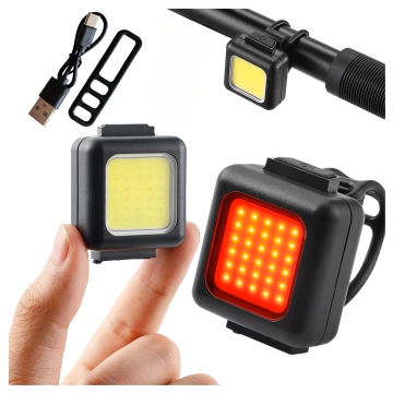 Světlo na kolo pro jízdní kolo, sada 2 světel, přední a zadní, COB, USB, Alogy Bike Light