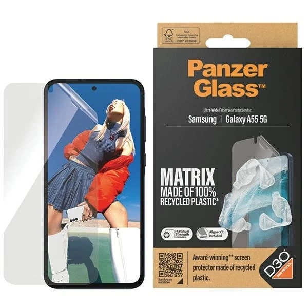Schutzfolie für Samsung Galaxy A55 5G PanzerGlass Matrix Ultra-Wide Fit D3O mit Aligner