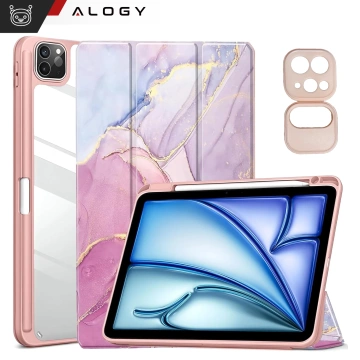 Hybridné puzdro s držiakom na stylus pre Apple iPad Air 11" (2024, 2025) / Air 10.9" (2020, 2022) / Pro 11 (2018) Alogy Hybrid Book Cover Case Marble Pink