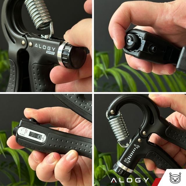 Rukoväť rukoväte na cvičenie, nastaviteľný vysoký odpor 10-60kg Alogy Sport grip s reguláciou a pultom Black