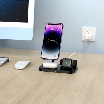 Bezdrôtová indukčná nabíjačka QI15W-A22 3V1 Magnetic MagSafe Wireless Charger čierna pre iPhone/AirPods/Watch White