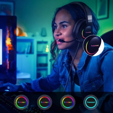 Tronsmart Sparkle RGB káblové USB slúchadlá okolo uší s mikrofónom a diaľkovým ovládačom pre hráčov čierne (467600)