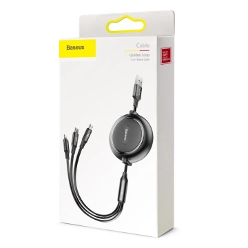 Baseus Golden Loop 3v1 predlžovací kábel USB - micro USB / Lightning / USB-C 3.5A 35 cm - 120 cm čierny (CAMLT-JH01)