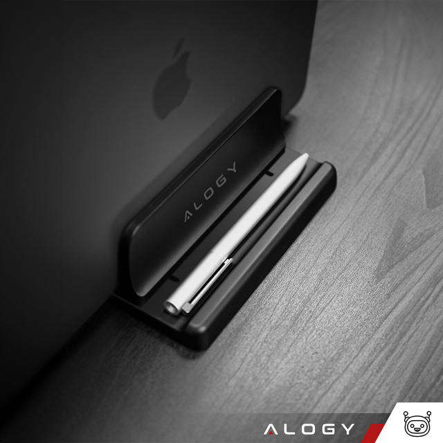 Vertikaler Ständer für Laptop, Telefon, Tablet, 3-in-1-Organizer, verstellbarer Schreibtischständer, Alogy, Schwarz