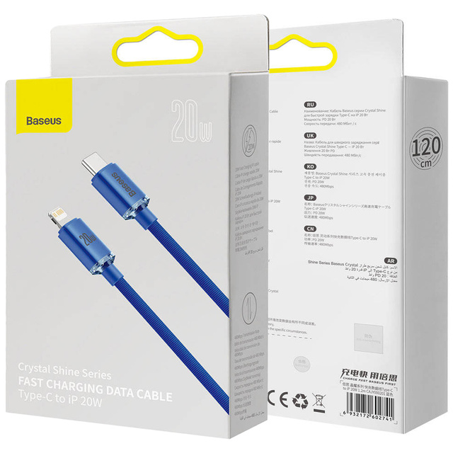 Kábel 1,2 m Baseus Crystal Shine USB-C typu C do Lightning PD 20W Niebieski