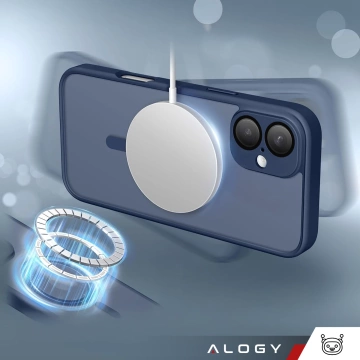 3-in-1 Hybrid-Schutzhüllen-Set mit gehärtetem Glas für Apple iPhone 16, Hybrid-MagSafe-Schutzhülle mit Linsenschutz, Alogy 3-in-1-Hüllen-Set, Marineblau