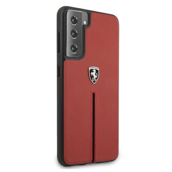 Etui na telefon Ferrari Hardcase для Samsung Galaxy S21 червоний/червоний Hardcase Off Track Leather Nylon Stripe