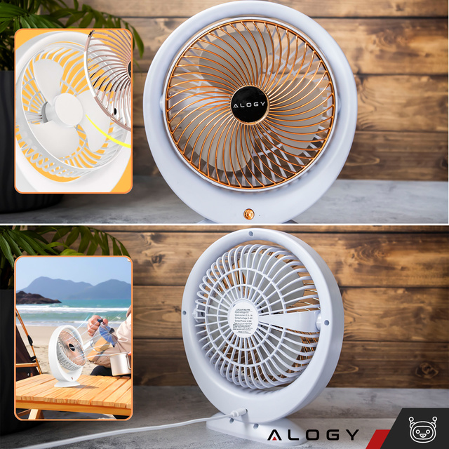 Stolný ventilátor stojaci výkonný malý prenosný bezdrôtový 1200mAh USB-C Alogy White