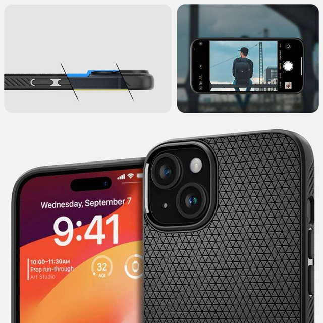 Puzdro na iPhone 15 Plus Spigen Liquid Air Case, puzdro, ochranná zadná strana, matná čierna