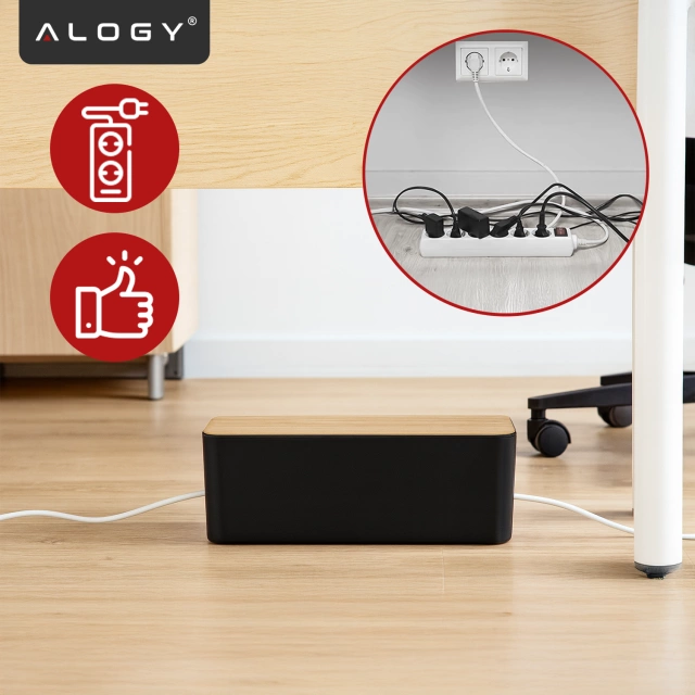 Organizerbox für Kabelleistenbox M Schreibtischboden Alogy BOX Holz Schwarz