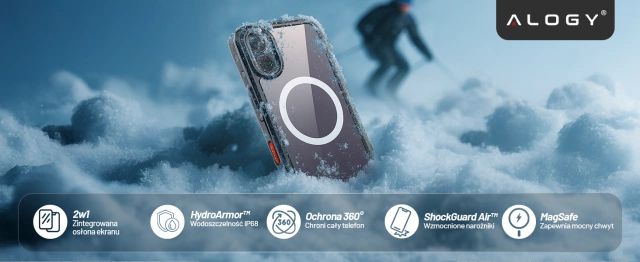 Etui Wodoodporne do Apple iPhone 17 6.3", Pancerna Obudowa 360° z Przezroczystym Tyłem, Kompatybilna z MagSafe, Alogy HydroArmor™ IP68 Case – Czarne