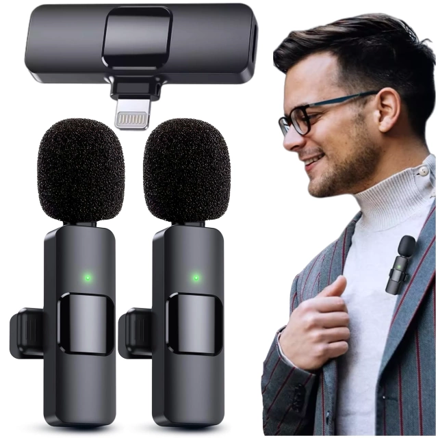 2x Alogy Lightning Wireless Lavalier Microphone for Apple iPhone iPad Small Microphones Two-Microphone Set