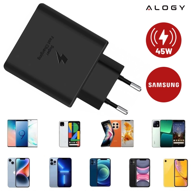 USB-C typ C PD Premium nástěnná nabíječka rychlá 45W 3A kabel typu C 1M Alogy černá