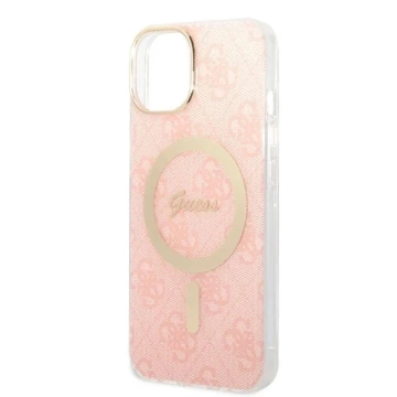Zestaw Guess GUBPP14SH4EACSP Case  Charger iPhone 14 6,1" różowy/pink hard case 4G Print MagSafe