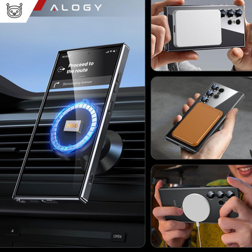 Etui do Samsung Galaxy S24 Ultra Mag Safe Glamour Case Ring obudowa ochrona aparatów Alogy Czarne przezroczyste