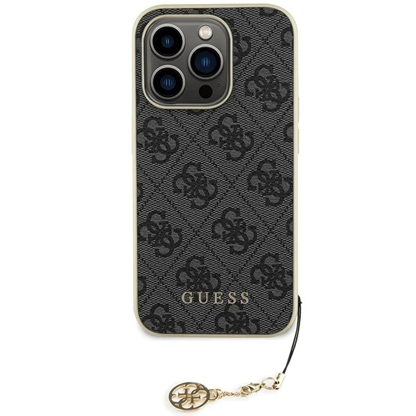 Etui Guess GUHCP15LGF4GGR pro iPhone 15 Pro 6,1" szary/šedé pevné pouzdro 4G Charms Collection