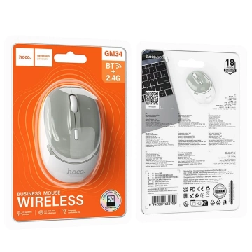 HOCO Wireless Mouse 2.4G Bluetooth 1600 DPI GM34 Gray-White
