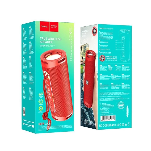 Hoco HC9 przenośny głośnik Bluetooth 5.1 RGB, 2×5 W, 1800 mAh, FM/TF/AUX