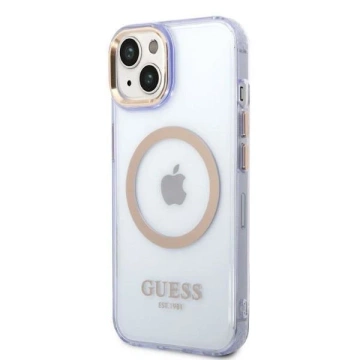 Etui Guess GUHMP14SHTCMU do Apple iPhone 14 6,1" purpurovo/fialové pevné puzdro Gold Outline Translucent MagSafe