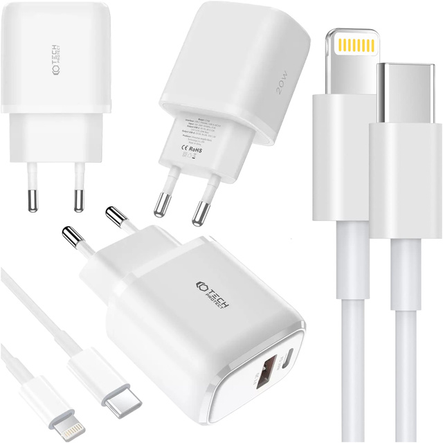 C20W 2-PORTOVÁ SÍŤOVÁ NABÍJEČKA PD20W/QC3.0 LIGHTNING KABEL BÍLÝ