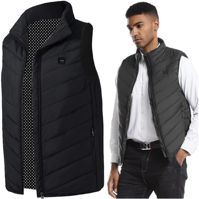 Heated Vest Women Men Sleeveless Jacket USB Quilted Heated Electric Winter Unisex Size XL Black