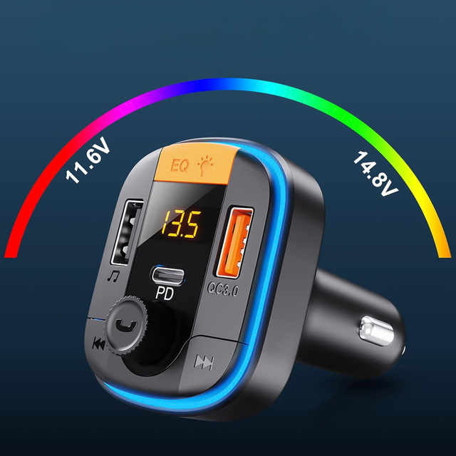 Bluetooth 5.0 FM vysielač do auta rýchla nabíjačka 43W 2x USB QC 3.0 USB-C PD Micro SD Yesido do auta čierna