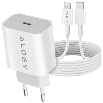 Швидкий настінний зарядний пристрій Alogy USB-C PD 20 Вт Кабель Lightning 1 м Білий
